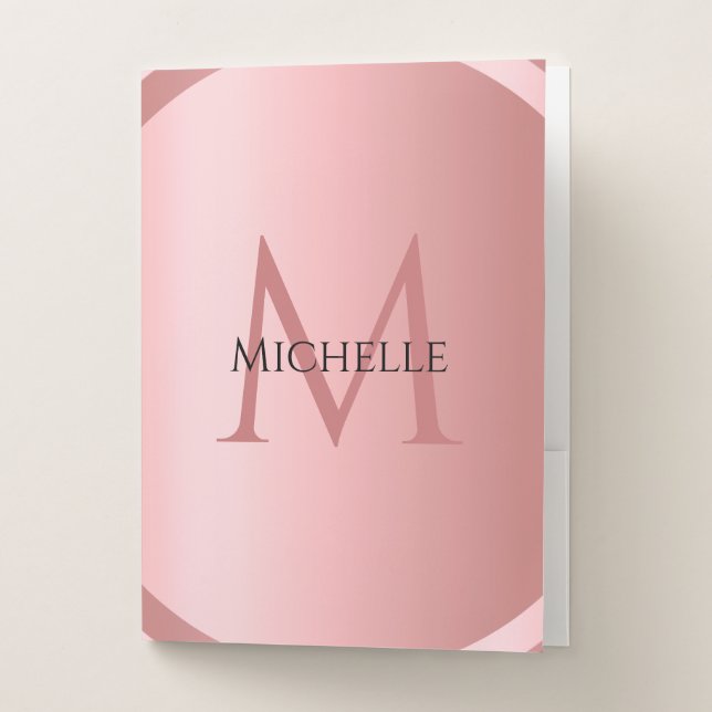 Custom Rose Gold Elegant Monogram Modern Template Pocket Folder (Front)