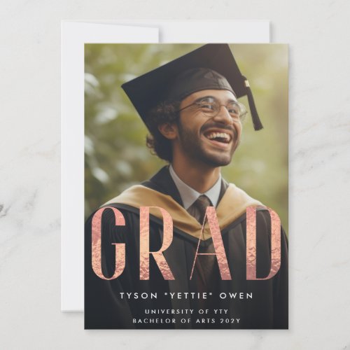 Custom Rose Gold Foil Nick Name GRAD Photo Announcement