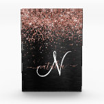 Custom Rose Gold Glitter Black Sparkle Monogram Acrylic Award<br><div class="desc">Easily personalize this trendy elegant acrylic award design featuring pretty rose gold sparkling glitter on a black brushed metallic background.</div>