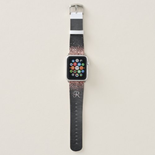 Custom Rose Gold Glitter Black Sparkle Monogram Apple Watch Band