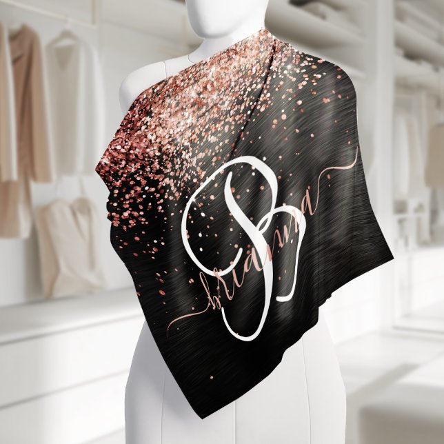 Custom Rose Gold Glitter Black Sparkle Monogram Bandana (Creator Uploaded)