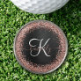 Custom Rose Gold Glitter Black Sparkle Monogram Golf Ball Marker