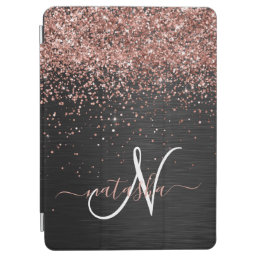 Custom Rose Gold Glitter Black Sparkle Monogram iPad Air Cover