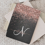 Custom Rose Gold Glitter Black Sparkle Monogram iPad Air Cover<br><div class="desc">Easily personalize this trendy elegant iPad cover design featuring pretty rose gold sparkling glitter on a black brushed metallic background.</div>