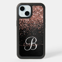 Custom Rose Gold Glitter Black Sparkle Monogram