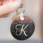 Pink Rose Gold Glitter & Sparkle Monogram Keychain, Zazzle in 2023