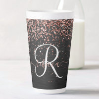 Custom Rose Gold Glitter Black Sparkle Monogram