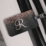Custom Rose Gold Glitter Black Sparkle Monogram Luggage Tag<br><div class="desc">Easily personalize this trendy elegant luggage tag design featuring pretty rose gold sparkling glitter on a black brushed metallic background.</div>