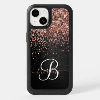 Custom Rose Gold Glitter Black Sparkle Monogram