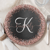 Custom Rose Gold Glitter Black Sparkle Monogram