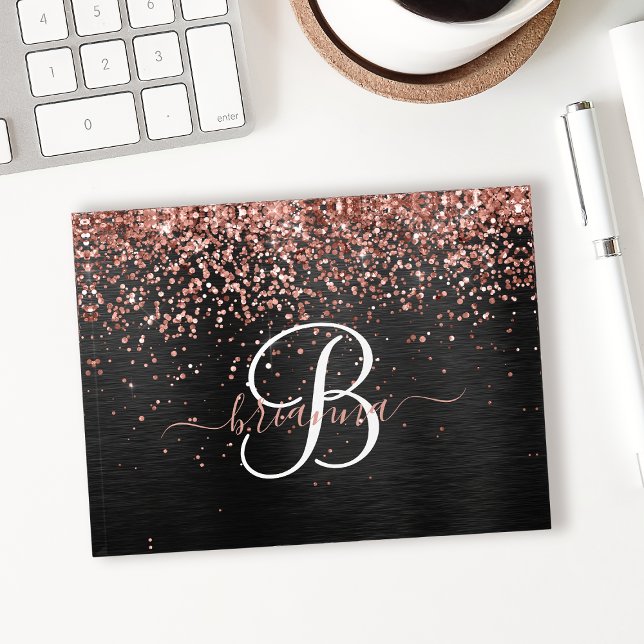 Custom Rose Gold Glitter Black Sparkle Monogram Paperweight (Creator Uploaded)
