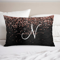 Custom Rose Gold Glitter Black Sparkle Monogram Pillow Case