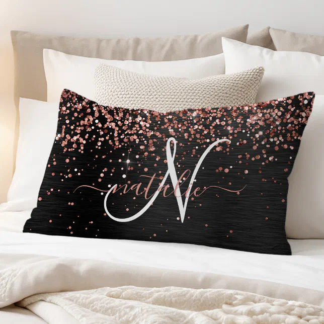 Aperturee Pink Floral Black Gold Glitter Pillow Case Backdrop