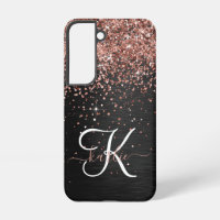 Custom Rose Gold Glitter Black Sparkle Monogram