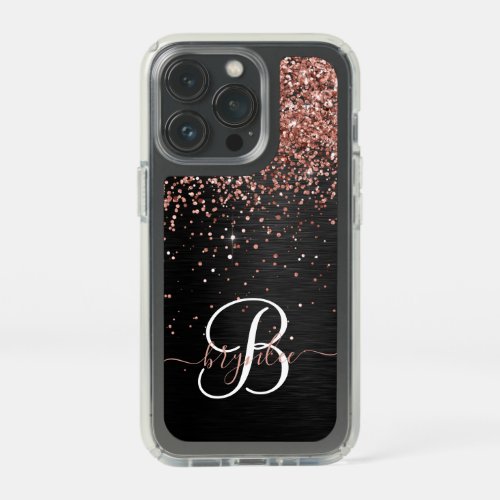 Custom Rose Gold Glitter Black Sparkle Monogram Speck iPhone 13 Pro Case