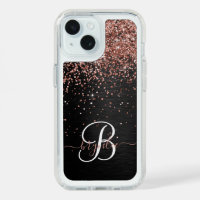 Custom Rose Gold Glitter Black Sparkle Monogram