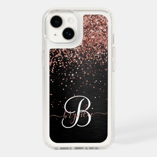 Custom Rose Gold Glitter Black Sparkle Monogram Speck iPhone 14 Case