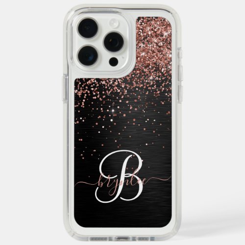 Custom Rose Gold Glitter Black Sparkle Monogram iPhone 15 Pro Max Case