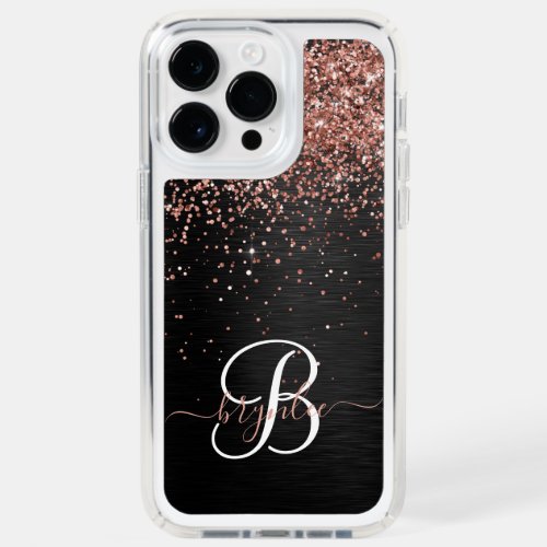 Custom Rose Gold Glitter Black Sparkle Monogram Speck iPhone 14 Pro Max Case
