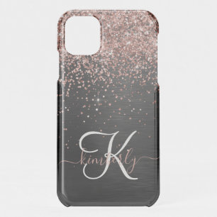 Custom Rose Gold Glitter Black Sparkle Monogram iPhone 11 Case