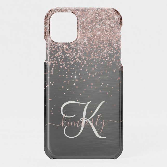 Custom Rose Gold Glitter Black Sparkle Monogram Uncommon iPhone Case (Back)