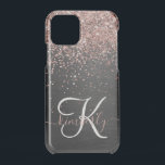 Custom Rose Gold Glitter Black Sparkle Monogram iPhone 11 Pro Case<br><div class="desc">Easily personalize this trendy elegant phone case design featuring pretty rose gold sparkling glitter on a black brushed metallic background.</div>