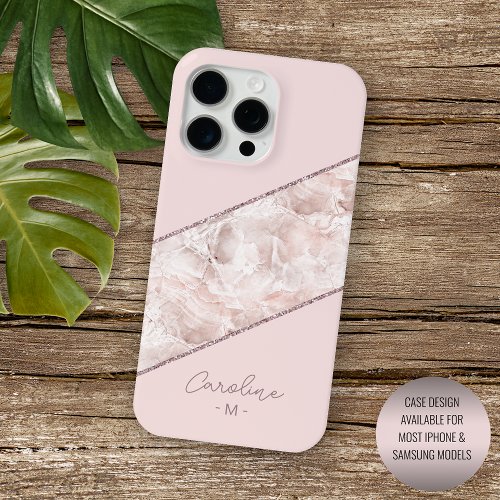 Custom Rose Gold Glitter Blush Pink Marble Pattern iPhone 15 Pro Max Case