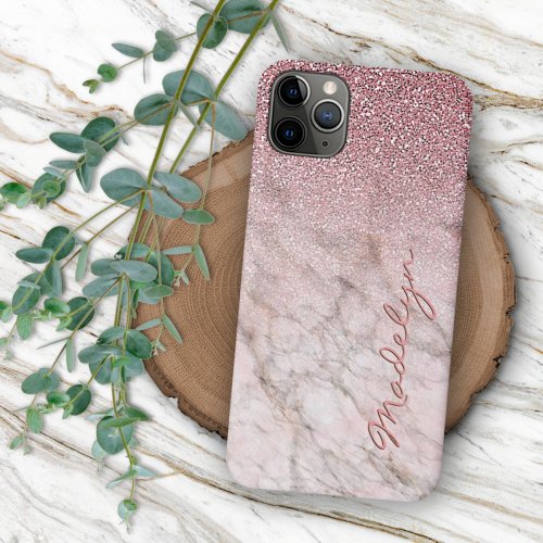 Custom Rose Gold Glitter Blush Pink Marble Pattern iPhone 11 Pro Max Case