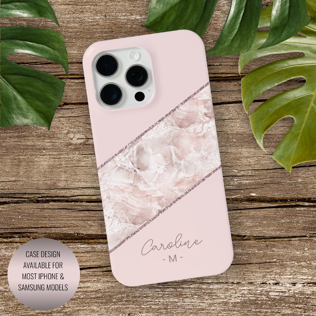Custom Rose Gold Glitter Blush Pink Marble Pattern iPhone Case (Creator Uploaded)