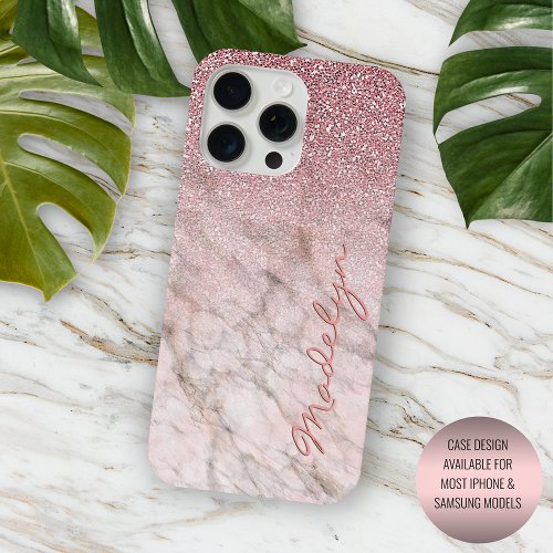 Custom Rose Gold Glitter Blush Pink Marble Pattern iPhone 15 Pro Max Case
