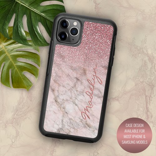 Custom Rose Gold Glitter Blush Pink Marble Pattern iPhone 13 Case
