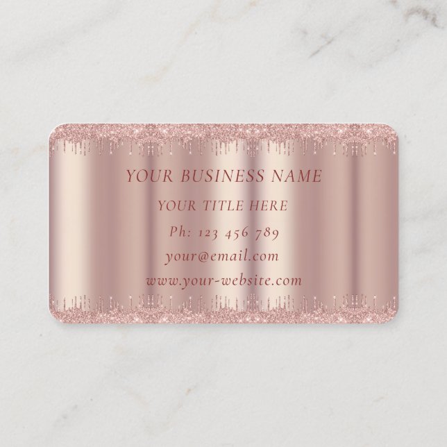 Custom Rose Gold Glitter Business Cards Template (Back)