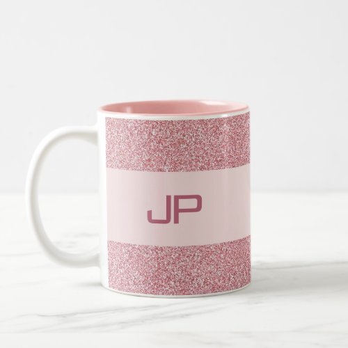 Custom Rose Gold Glitter Monogrammed Template Two_Tone Coffee Mug