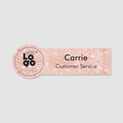 Custom Rose Gold Glitter Name Tag with Round Logo