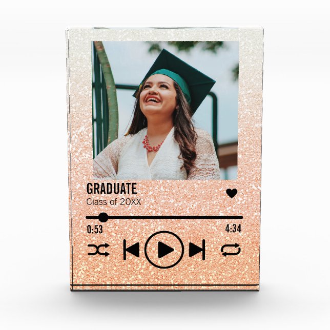 Custom Rose Gold Graduation Photo Song Playlist (Front)