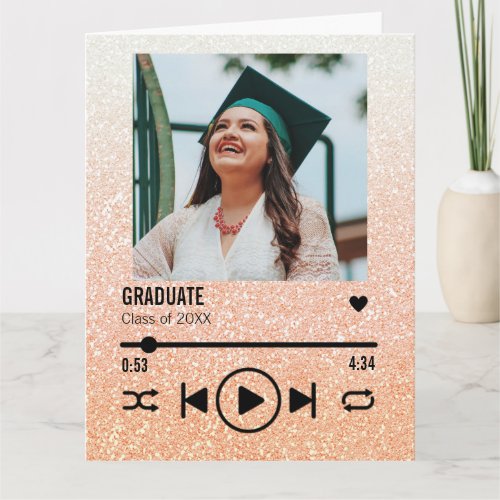 Custom Rose Gold Graduation Photo Song Playlist Card