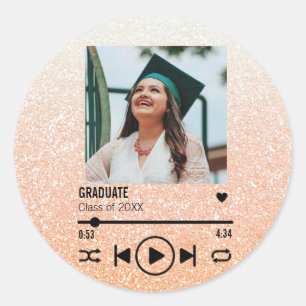 Custom Rose Gold Graduation Photo Song Playlist Classic Round Sticker