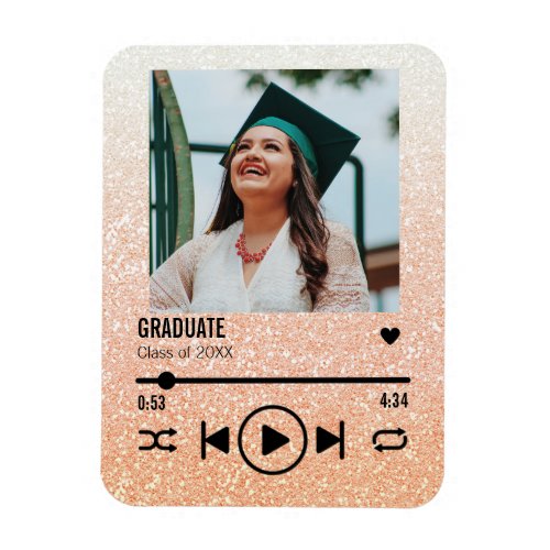 Custom Rose Gold Graduation Photo Song Playlist Magnet
