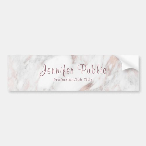 Custom Rose Gold Marble Handwritten Script Bumper Sticker