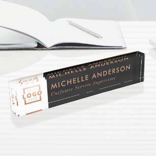 Custom Rose Gold Modern Minimalist Business Logo Desk Name Plate