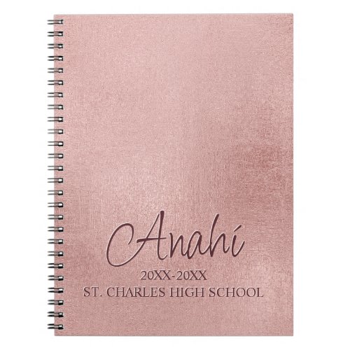 Custom Rose Gold Monogram Academic Year School Notebook