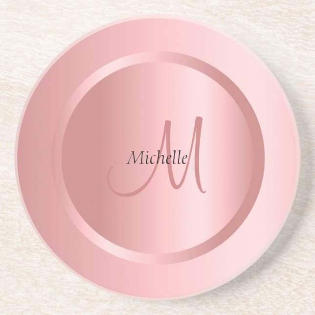 Custom Rose Gold Monogram Elegant Modern Template Coaster (Front)
