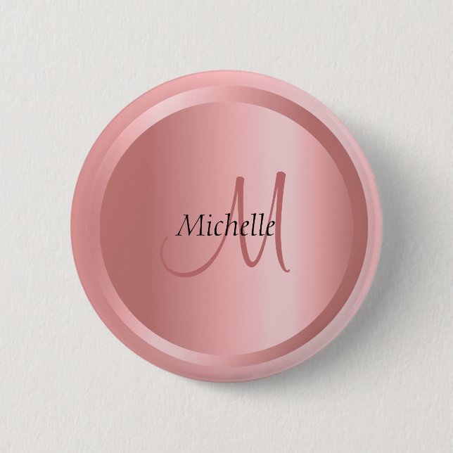 Custom Rose Gold Monogram Elegant Template Button (Front)
