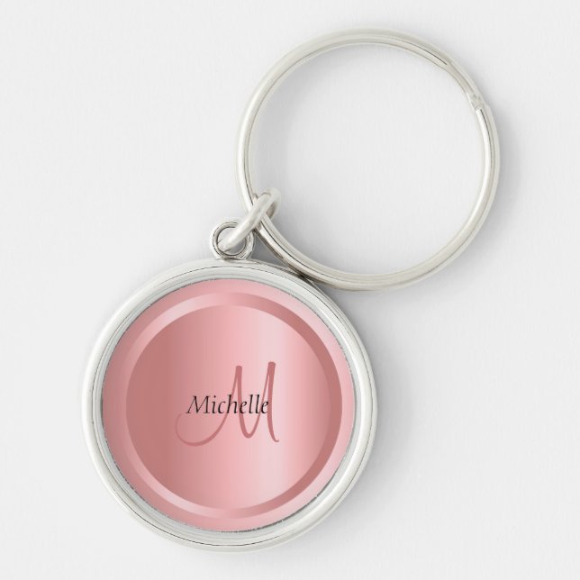 Custom Rose Gold Monogram Elegant Template Keychain (Front)