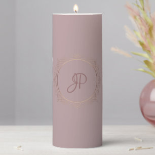 Custom Rose Gold Monogram Elegant Template Pillar Candle