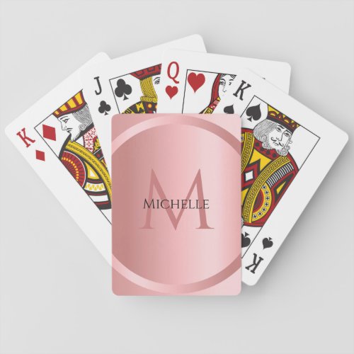 Custom Rose Gold Monogram Elegant Template Poker Cards