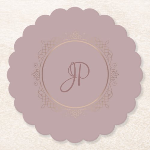 Custom Rose Gold Monogram Template Elegant Paper Coaster
