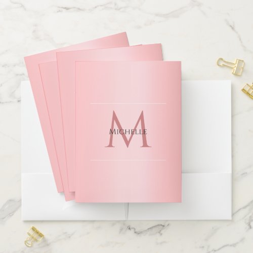 Custom Rose Gold Monogram Template Modern Elegant Pocket Folder