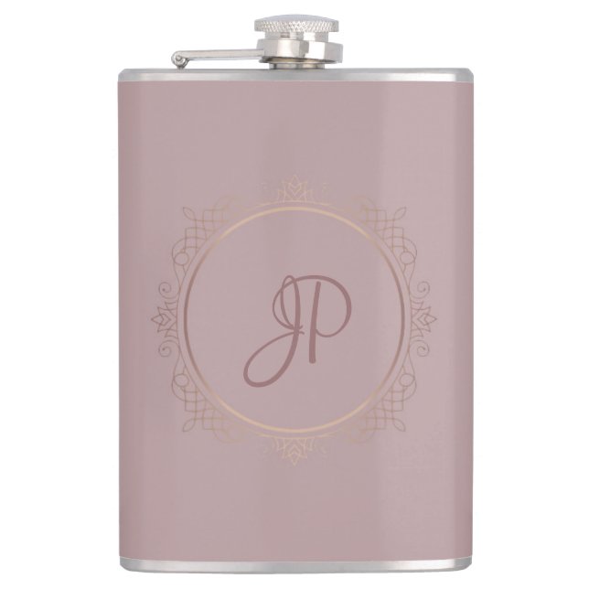 Custom Rose Gold Monogrammed Elegant Template Flask (Front)