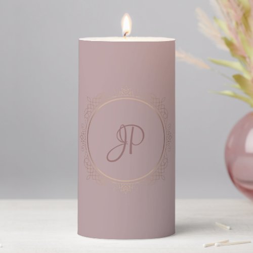 Custom Rose Gold Monogrammed Elegant Template Pillar Candle